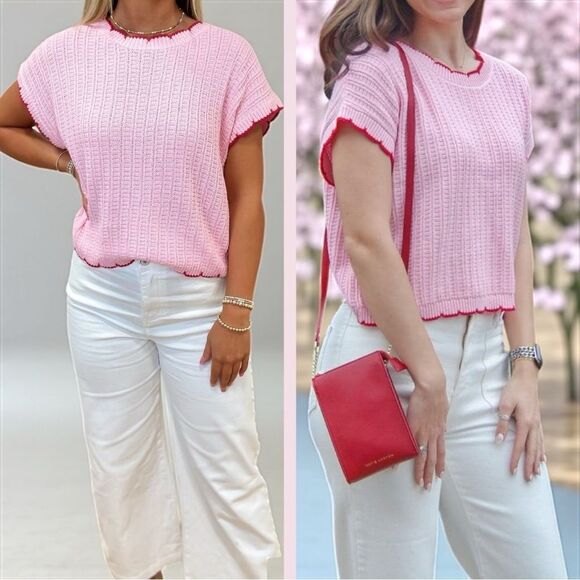 SO ME Pink Red Textured Light Weight Sweater Dolman Top NWT - Picture 5 of 15